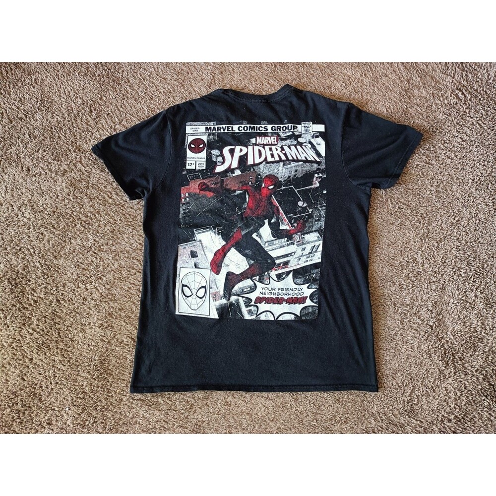 Marvel Comic Spiderman T-Shirt Men's Size Medium Black Graphic Black Shirt